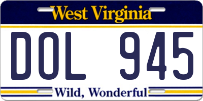 WV license plate DOL945