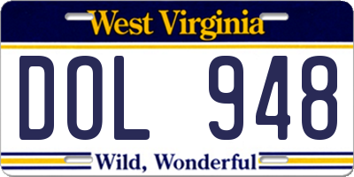 WV license plate DOL948