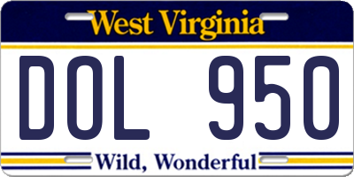 WV license plate DOL950