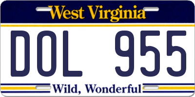 WV license plate DOL955