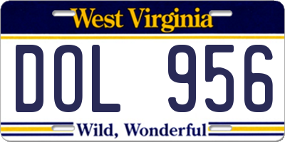 WV license plate DOL956