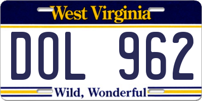 WV license plate DOL962