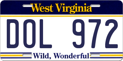 WV license plate DOL972
