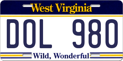 WV license plate DOL980