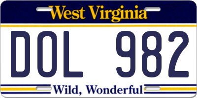 WV license plate DOL982