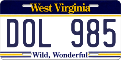 WV license plate DOL985