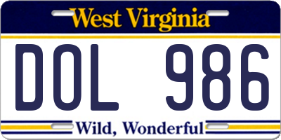 WV license plate DOL986