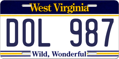 WV license plate DOL987