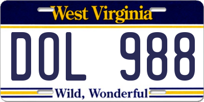 WV license plate DOL988
