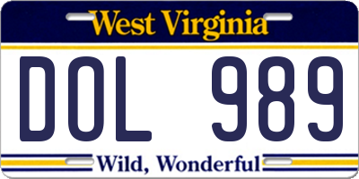 WV license plate DOL989