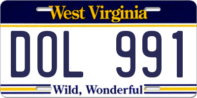 WV license plate DOL991