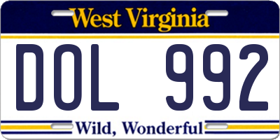 WV license plate DOL992