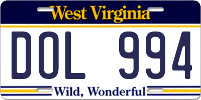 WV license plate DOL994