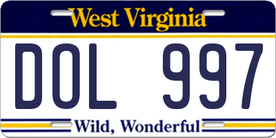 WV license plate DOL997