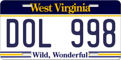 WV license plate DOL998