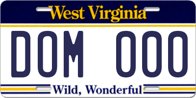 WV license plate DOM000