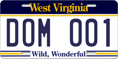 WV license plate DOM001