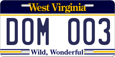 WV license plate DOM003