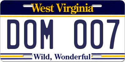 WV license plate DOM007
