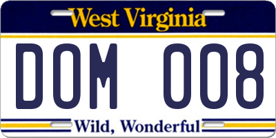 WV license plate DOM008