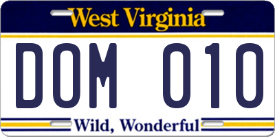 WV license plate DOM010
