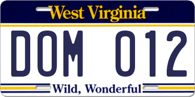 WV license plate DOM012