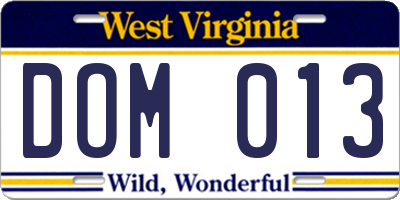 WV license plate DOM013