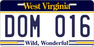 WV license plate DOM016