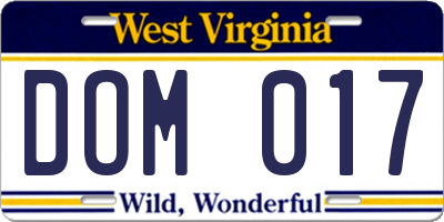 WV license plate DOM017