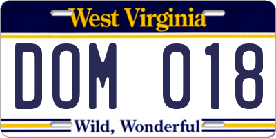 WV license plate DOM018