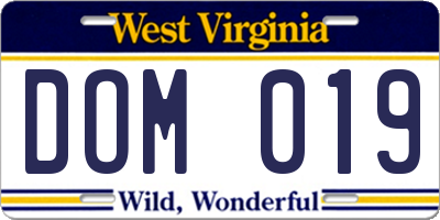WV license plate DOM019