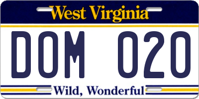 WV license plate DOM020