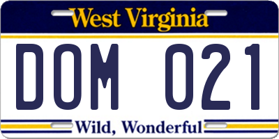 WV license plate DOM021