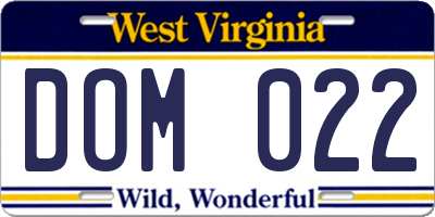 WV license plate DOM022
