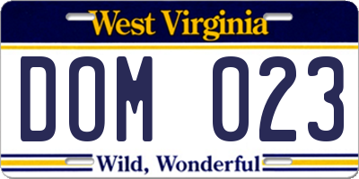 WV license plate DOM023