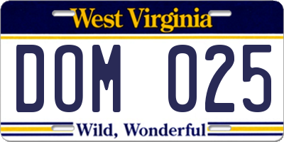 WV license plate DOM025