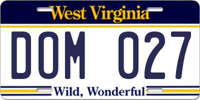 WV license plate DOM027