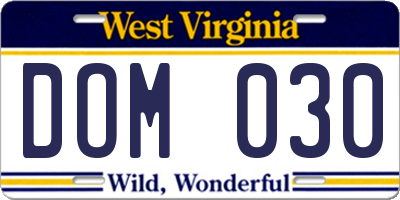 WV license plate DOM030