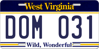 WV license plate DOM031