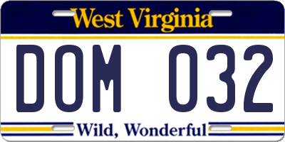 WV license plate DOM032