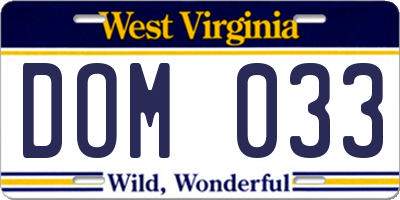 WV license plate DOM033