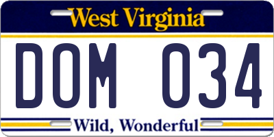 WV license plate DOM034
