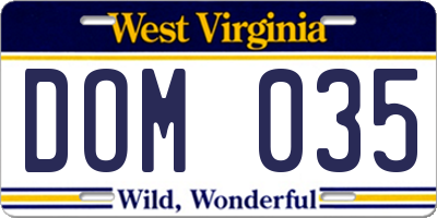 WV license plate DOM035