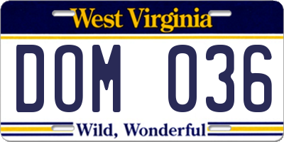 WV license plate DOM036