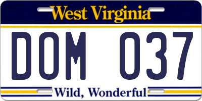WV license plate DOM037