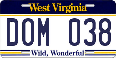 WV license plate DOM038