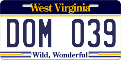 WV license plate DOM039