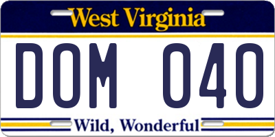 WV license plate DOM040