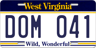 WV license plate DOM041