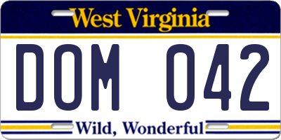 WV license plate DOM042
